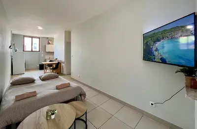 Télévision ou salle de divertissement dans l'établissement Bel appartement à 15 min de Lyon