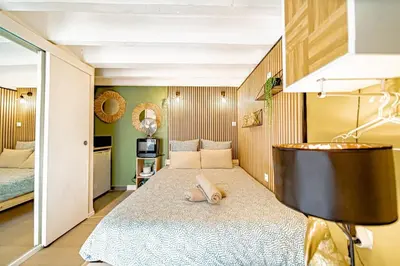 Un ou plusieurs lits dans un hébergement de l'établissement Warm and well-appointed studio Foch Masséna district