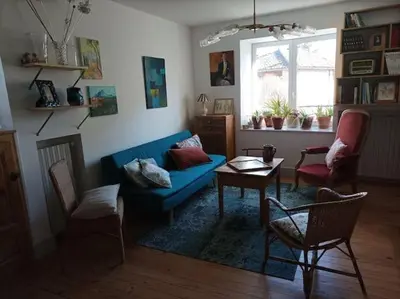Coin salon dans l'établissement Charmante maison au coeur du Beaujolais