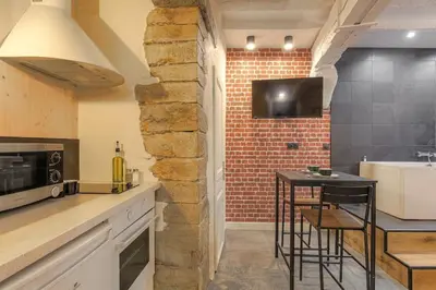 Cuisine ou kitchenette dans l'établissement Industrial-style studio with bathtub, Vieux-Lyon