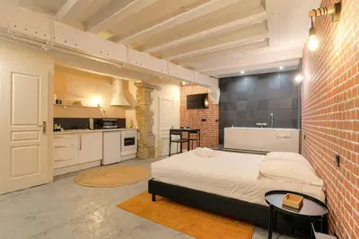 Cuisine ou kitchenette dans l'établissement Industrial-style studio with bathtub, Vieux-Lyon