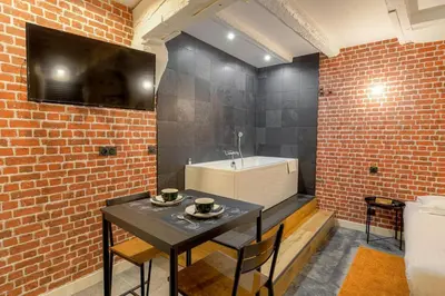 Télévision ou salle de divertissement dans l'établissement Industrial-style studio with bathtub, Vieux-Lyon