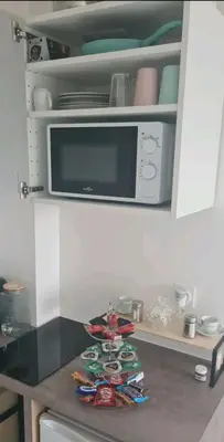 Cuisine ou kitchenette dans l'établissement Bron centre appartement meublé avec jacuzzi