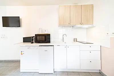 Cuisine ou kitchenette dans l'établissement Le petit Montel- studio avec garage-métro Valmy