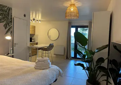 Un ou plusieurs lits dans un hébergement de l'établissement Superbe studio tendance et zen proche de Lyon