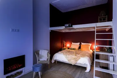 Un ou plusieurs lits dans un hébergement de l'établissement Suite Évasion Céleste à Saint-Étienne