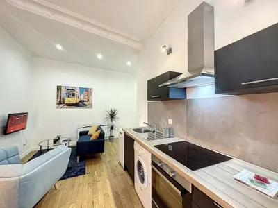 Cuisine ou kitchenette dans l'établissement Cosy appart Lyon Part Dieu Félix 2