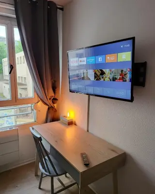 Télévision ou salle de divertissement dans l'établissement Studio Le Central 350 m de Gare Lyon Part-Dieu, Navette Stade et Arena ,Eurexpo Aéroport- Bus Direct Centre Ville