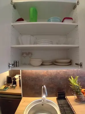 Cuisine ou kitchenette dans l'établissement T1bis, balcon, proche Part-Dieu