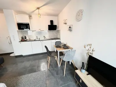 Cuisine ou kitchenette dans l'établissement Agatha : ACCES FACILE GARE PARDIEU / EUREXPO / AEROPORT / GROUPAMA STADIUM