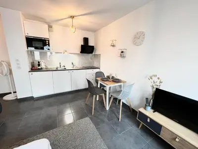 Cuisine ou kitchenette dans l'établissement Agatha : ACCES FACILE GARE PARDIEU / EUREXPO / AEROPORT / GROUPAMA STADIUM