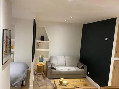 Coin salon dans l'établissement Studio totalement rénové en plein centre-ville devant la Préfecture de Lyon