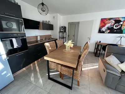 Cuisine ou kitchenette dans l'établissement Charmant T3 proche plaine de l’Ain