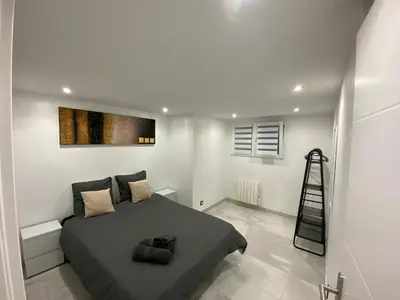 Un ou plusieurs lits dans un hébergement de l'établissement Appartement Lyon dans maison calme