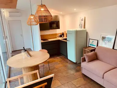Cuisine ou kitchenette dans l'établissement Studio Lyon Collonges au Mont d'Or