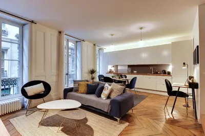 Coin salon dans l'établissement Central & Cosy 2BR Opera/Terreaux - Check-in 24/7