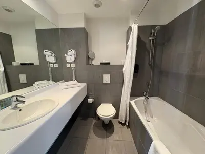 Salle de bains dans l'établissement L'AUBERGE DU RHONE