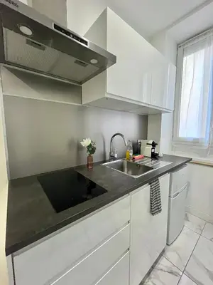 Cuisine ou kitchenette dans l'établissement T2 moderne à 10 min du centre-ville de Lyon