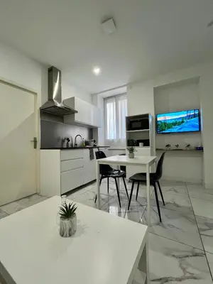 Cuisine ou kitchenette dans l'établissement T2 moderne à 10 min du centre-ville de Lyon
