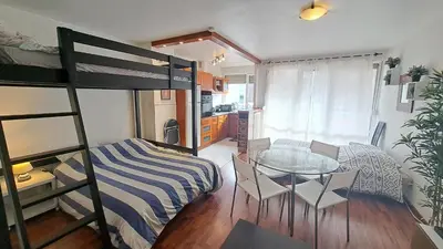 Un ou plusieurs lits dans un hébergement de l'établissement Studio cosy 33 m² limite Lyon. Parking privatif.