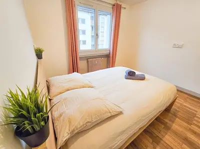 Un ou plusieurs lits dans un hébergement de l'établissement Le Bergson 3 chambres Stationnement gratuit