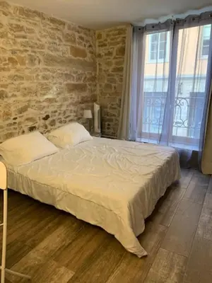 Un ou plusieurs lits dans un hébergement de l'établissement Studio with exposed stone Vieux Lyon