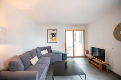 Coin salon dans l'établissement Le Cosmo - Premium apartment w/ terrace- Part Dieu