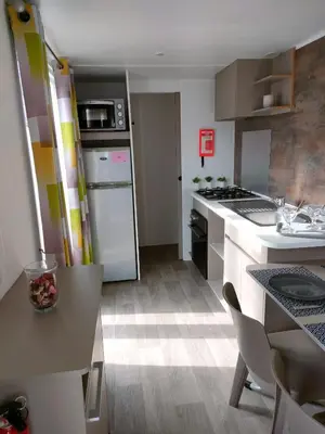 Cuisine ou kitchenette dans l'établissement Mobil-home Siblu Les Rives de Condrieu