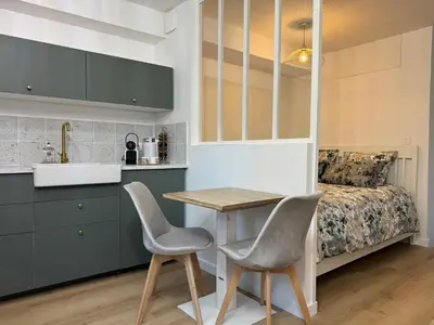 Cuisine ou kitchenette dans l'établissement L'Écrin de Marie-Lou Studio Cosy