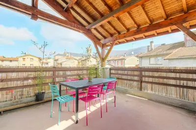 Balcon ou terrasse dans l'établissement Gîte La Terrasse, 4 chambres, 10 pers, Centre Ville