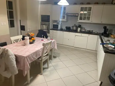 Cuisine ou kitchenette dans l'établissement Chambre verte spacieuse côté aéroport