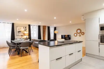 Cuisine ou kitchenette dans l'établissement Cœur Presqu'île Appartement spacieux AC