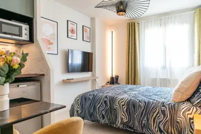 Un ou plusieurs lits dans un hébergement de l'établissement Villeurbanne Centre Appartement Meublé