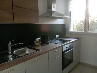 Cuisine ou kitchenette dans l'établissement Le Belle vue