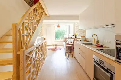 Cuisine ou kitchenette dans l'établissement Moulin du Buis - Bain nordique, charme et détente