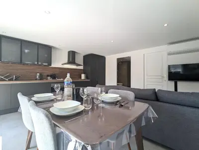 Cuisine ou kitchenette dans l'établissement Cosy 152 proche aéroport -gare-groupama stadium-lyon