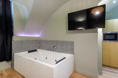 Télévision ou salle de divertissement dans l'établissement Suite Romantique Balnéo Centre Lyon