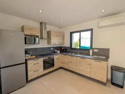 Cuisine ou kitchenette dans l'établissement Maison TESLA aéroport gare cnpe rte Golf de Lyon
