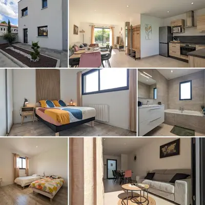 Cuisine ou kitchenette dans l'établissement Maison TESLA aéroport gare cnpe rte Golf de Lyon