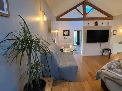 Télévision ou salle de divertissement dans l'établissement 5 mn Vienne, confort et calme à la campagne