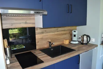 Cuisine ou kitchenette dans l'établissement L'Aquarelle - Appartement cosy, GroupamaStadium LDLC Arena