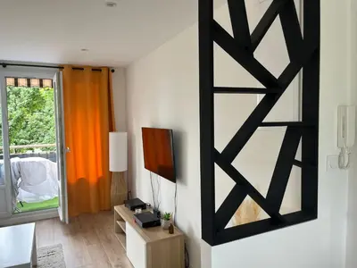 Télévision ou salle de divertissement dans l'établissement Superbe 3 chambres proche lyon et eurexpo parking