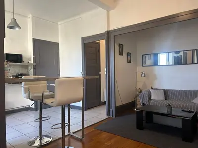 Cuisine ou kitchenette dans l'établissement Spacieux cosy - 1 chambre Appartement - LYON Perrache Confluence 50 M2