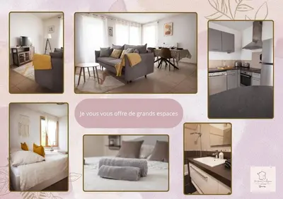 Un ou plusieurs lits dans un hébergement de l'établissement Visitez Lyon Bel Appartement spacieux le Joliot Curie 4-6 pers à Lyon - Eurexpo - LDLC ARENA