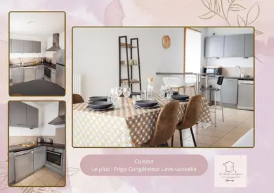 Cuisine ou kitchenette dans l'établissement Visitez Lyon Bel Appartement spacieux le Joliot Curie 4-6 pers à Lyon - Eurexpo - LDLC ARENA