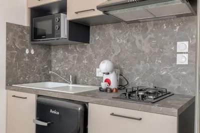 Cuisine ou kitchenette dans l'établissement Le Berlin - Les appartements de l'olivier