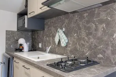 Cuisine ou kitchenette dans l'établissement Le Francfort - Les appartements de l'olivier