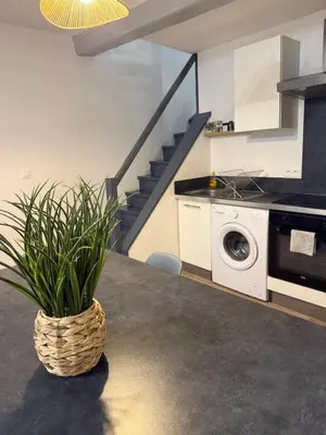 Cuisine ou kitchenette dans l'établissement Duplex 2 chambres Meximieux centre ville