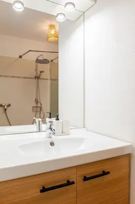 Salle de bains dans l'établissement Cosy studio avec terrasse et parking privé gratuit, idéal pour explorer Lyon