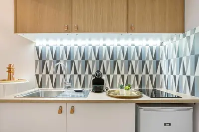 Cuisine ou kitchenette dans l'établissement Studio bohème-chic, coeur de Presqu'île, Perrache